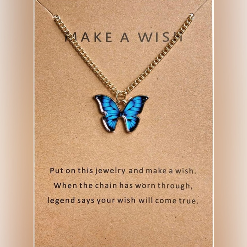 Blue Butterfly Make a Wish Necklace